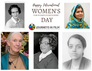 Image features photographs of Malala, Jane Goodall, Katherine Johnson, Dorothy Vaughan and Mary Jackson.