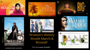 Women's History Month image highlighting various movie posters that feature women. 
