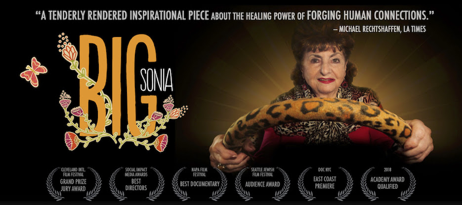 Film poster for Big Sonia, featuring Sonia at a steering wheel covered in leopard print