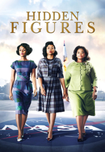 Film poster for Hidden Figures, showing three Black women striding confidently across the NASA logo.
