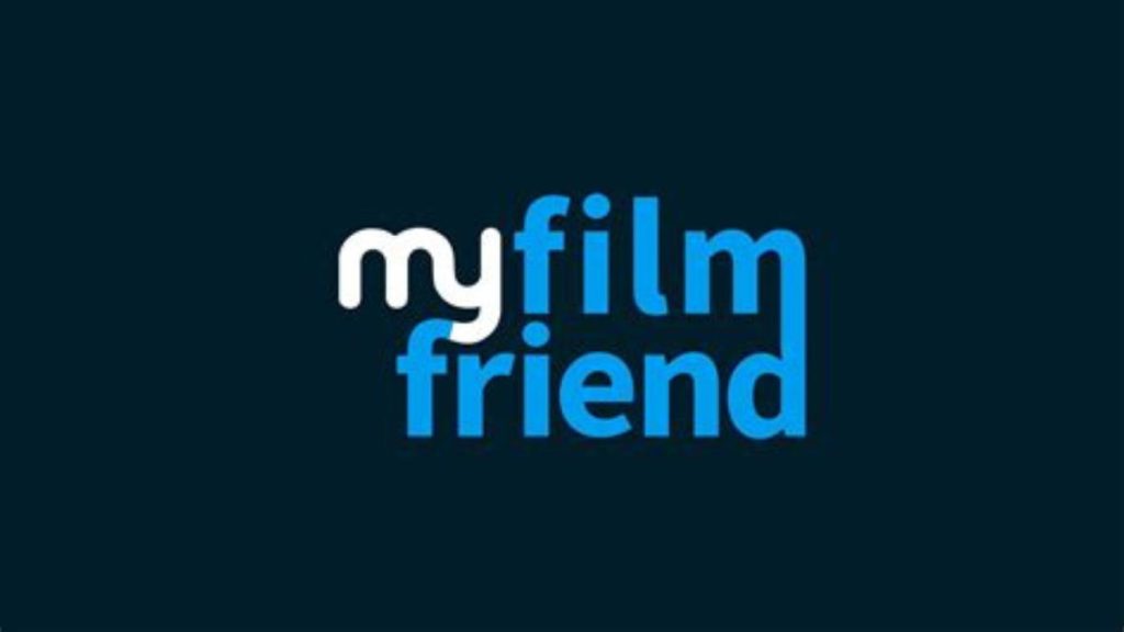 Over a dark blue background, white and light blue letters spell out "My Film Friend".